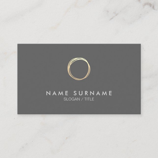 Modern Chic Minimal Gold Circle Grey Business Card (Front)