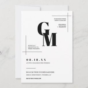 Modern Chic Minimal Wedding Monogram QR Code Photo Invitation