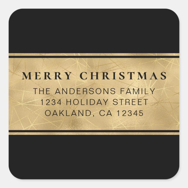Modern Chic Minimalist Black Gold Christmas  Squar Square Sticker (Front)