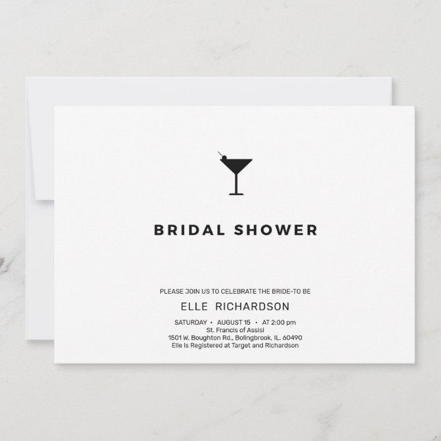 Modern chic minimalist cocktail bridal shower invitation (Front)