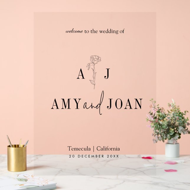 Modern Chic Minimalist Floral Wedding Welcome Acrylic Sign (Wedding)