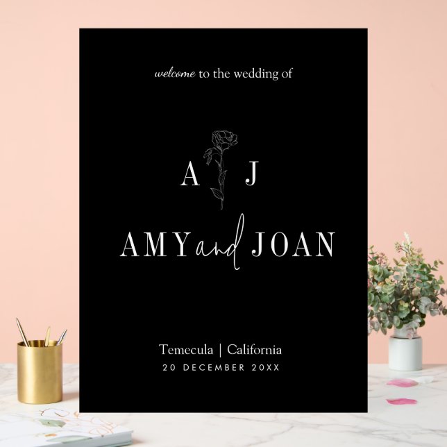 Modern Chic Minimalist Floral Wedding Welcome Acrylic Sign (Wedding)