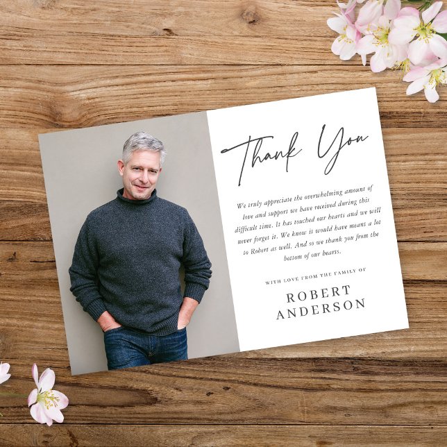 Modern Chic Minimalist Memorial Photo Thank You Ca Invitation (Creator Uploaded)