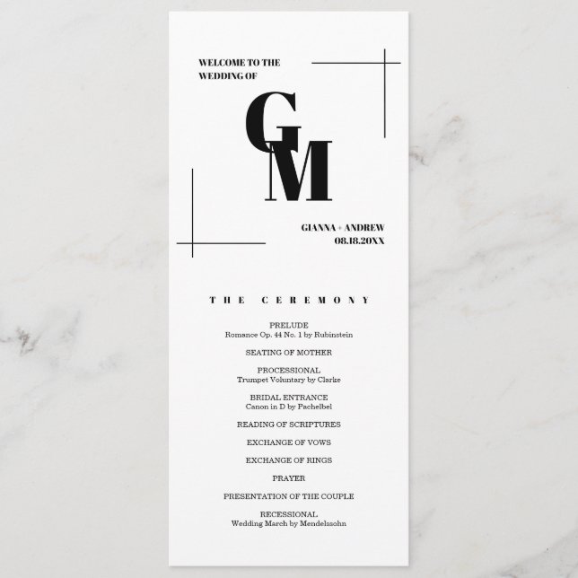 Modern Chic Minimalist Monogram QR Code Wedding Programme (Front)