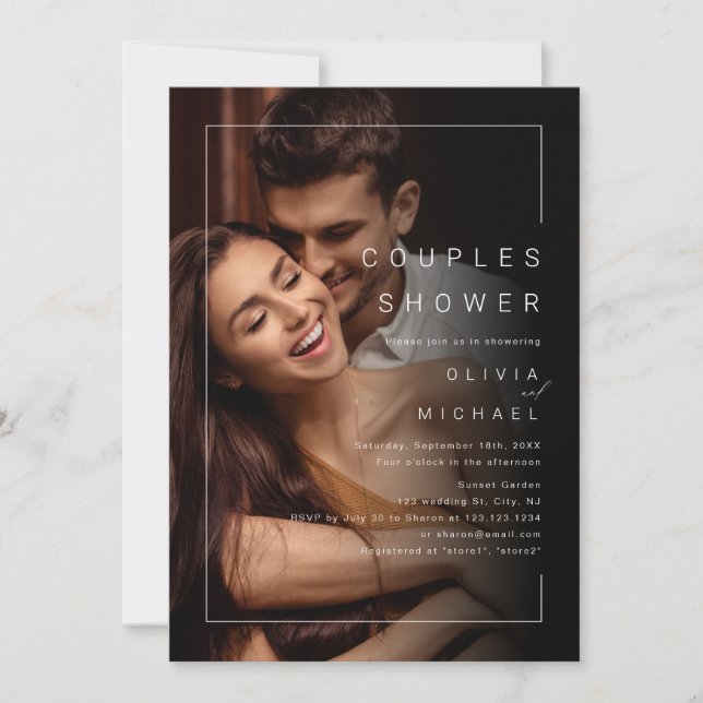 Modern chic minimalist photo couples shower invita invitation (Front)
