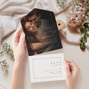 Modern chic minimalist photo wedding all in one in all in one invitation