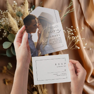 Modern chic minimalist photo wedding all in one invitation