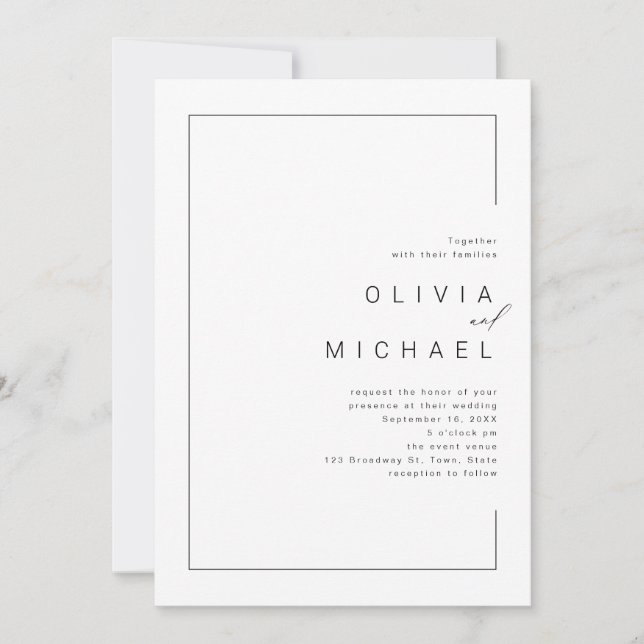 Modern chic minimalist photo wedding invitation (Front)