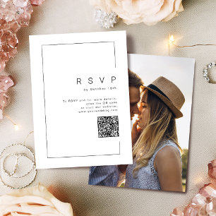 Modern chic minimalist photo wedding QR code RSVP Card