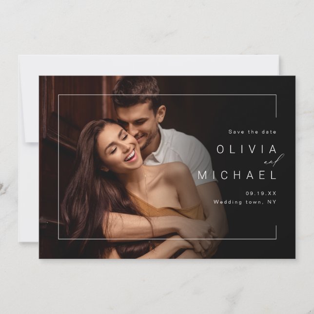 Modern chic minimalist photo wedding save the date (Front)