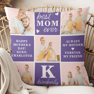 Modern Chic MOM Personalised Photo Collage Purple Cushion