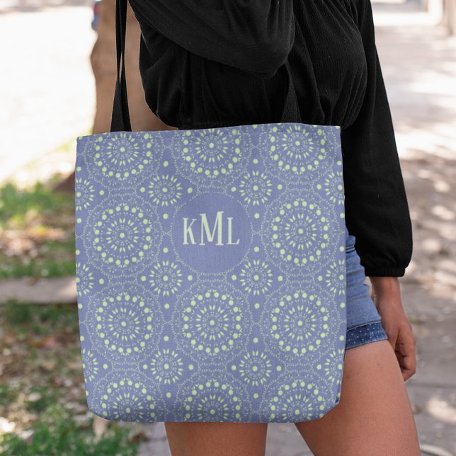 Modern Chic Monogram Blue Green Tote Bag (Creator Uploaded)