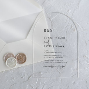 Modern Chic Monogram Simple Arch Rustic Wedding Acrylic Invitations