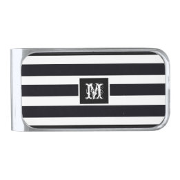 Modern Chic Monogrammed Initial Cool Black White Silver Finish Money Clip