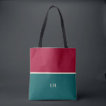 Modern Chic Monogrammed Tote Bag Wine Red Green<br><div class="desc">Reusable tote bag with custom monogram initials and a simple modern and chic green and red design.</div>