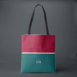Modern Chic Monogrammed Tote Bag Wine Red Green<br><div class="desc">Reusable tote bag with custom monogram initials and a simple modern and chic green and red design.</div>