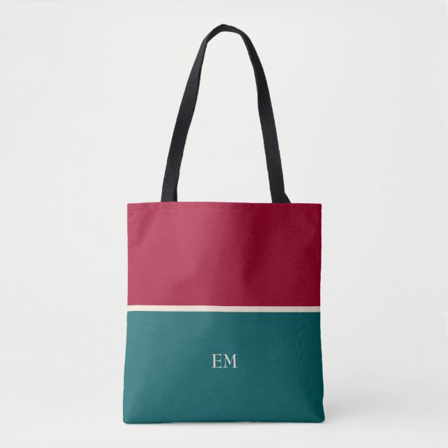 Modern Chic Monogrammed Tote Bag Wine Red Green (Front)