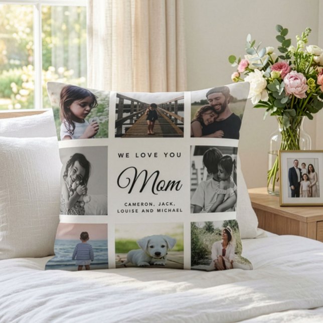 Modern Chic Mother's Day Mum Family Photo Collage Cushion (Creator Uploaded)