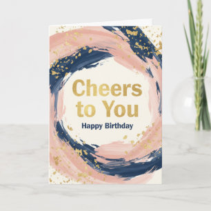 Modern Chic Navy and Blush Gold Splatter Birthday  Card