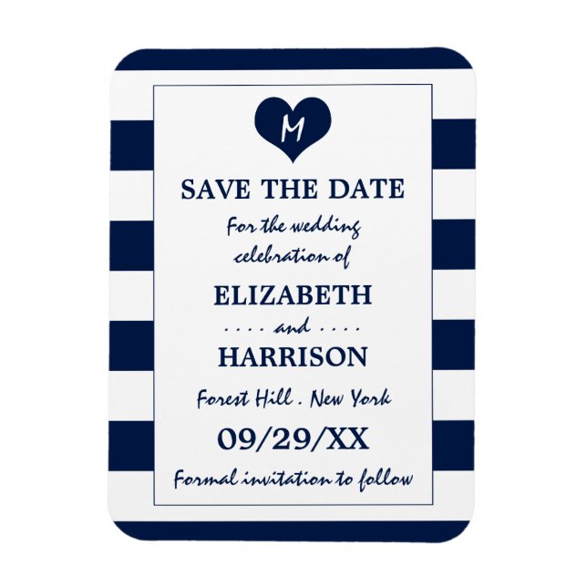 Modern Chic Navy and White Wedding Save The Date Magnet (Vertical)