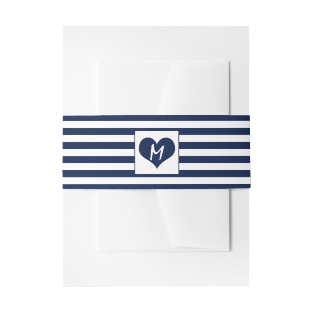 Modern Chic Navy Blue and White Wedding Invitation Belly Band (Front Example)