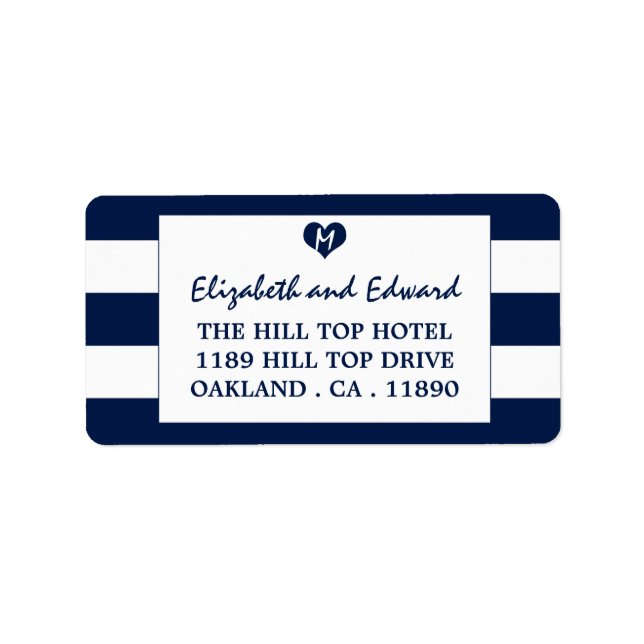 Modern Chic Navy Blue and White Wedding Label (Front)