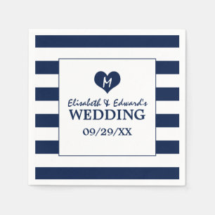Modern Chic Navy Blue and White Wedding Napkin