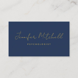 Modern Chic Navy Blue Gold Hand Written QR Code Business Card