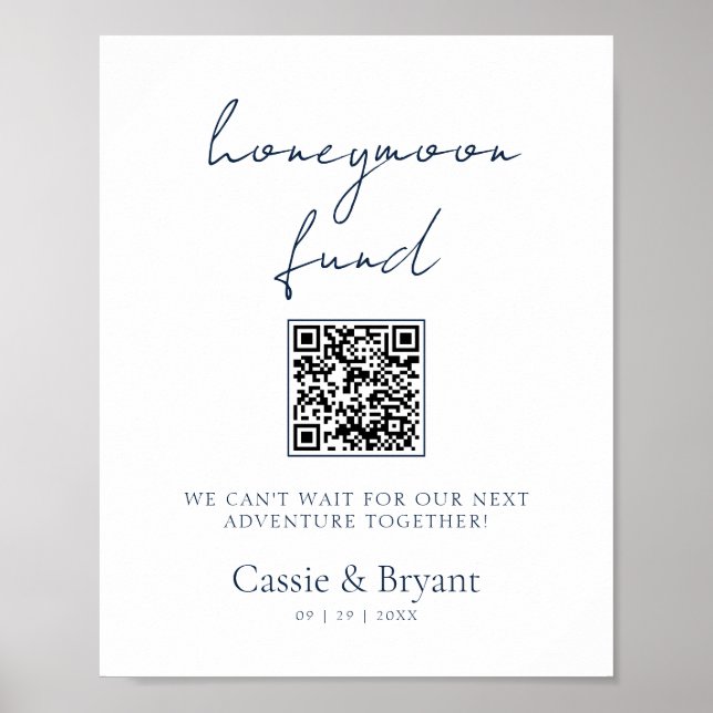 Modern Chic Navy Blue Honeymoon Fund Wedding Sign (Front)