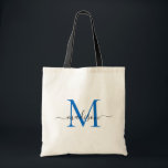 Modern Chic Navy Blue Monogram Elegant Script Name Tote Bag<br><div class="desc">Modern Navy Blue White Monogram Elegant Modern Script Name Tote Bag</div>