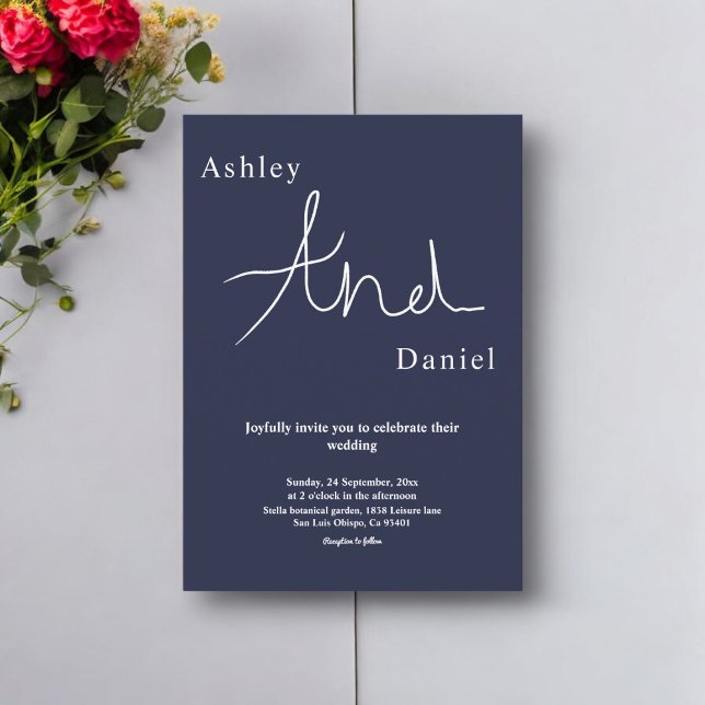 Modern Chic Navy Blue White Elegant Simple Wedding Invitation (Creator Uploaded)
