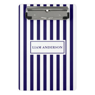 Modern Chic Navy Blue & White Vertical Stripes  Mini Clipboard