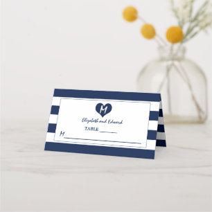 Modern Chic Navy Blue & White Wedding Place Card