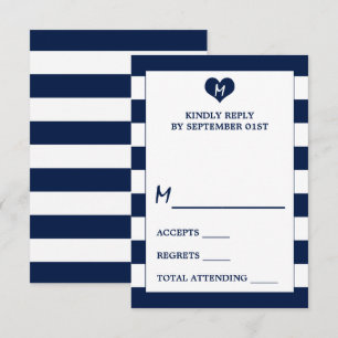 Modern Chic Navy Blue & White Wedding RSVP Card