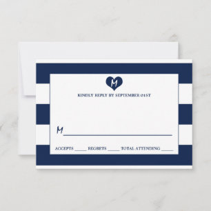 Modern Chic Navy Blue & White Wedding RSVP Card
