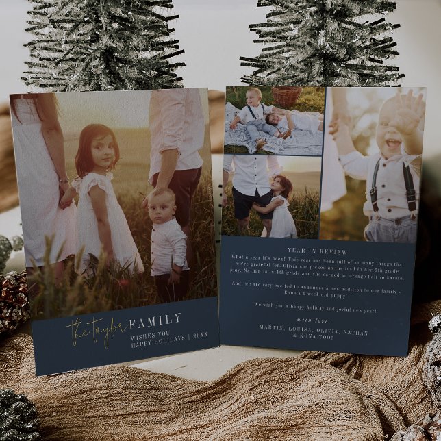 Modern Chic Navy Foil Family Photo Year in Review (Creator Uploaded)