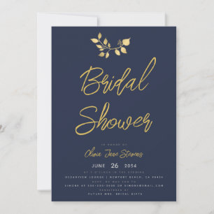 Modern Chic Navy Gold Botanical Bridal Shower Invitation