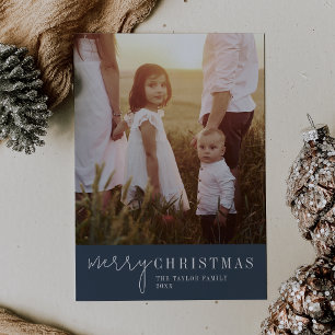 Modern Chic   Navy Merry Christmas Photo Holiday Card