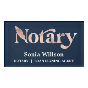 Modern Chic Navy Rose Notary Public Loan Signing Name Tag