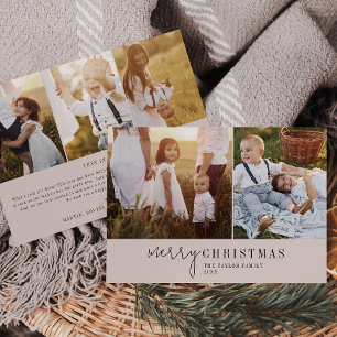 Modern Chic Neutral Photo Collage Christmas News Holiday Card