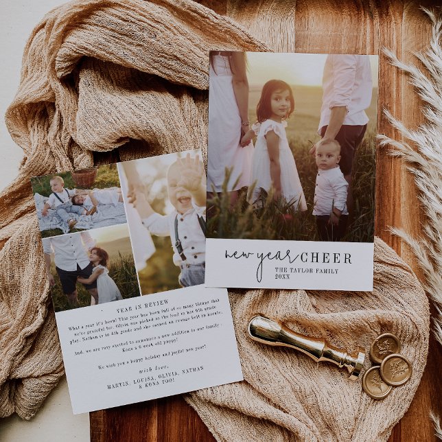 Modern Chic New Year Cheer Photo Year in Review Holiday Card (Creator Uploaded)