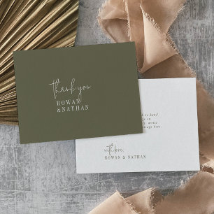 Modern Chic Olive Green Flat Wedding Thank You Card