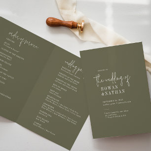 Modern Chic Olive Green Folded Wedding Programme