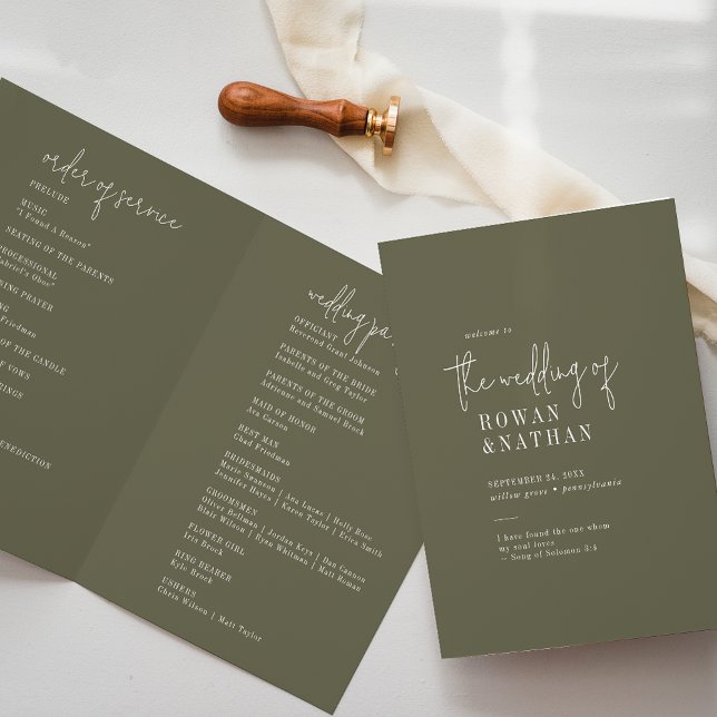 Modern Chic Olive Green Folded Wedding Programme (Creator Uploaded)