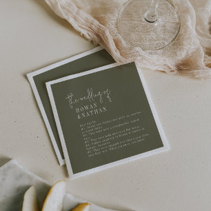 Modern Chic Olive Green Fun Facts Wedding Napkin