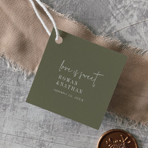 Modern Chic Olive Green Love is Sweet Wedding Favour Tags