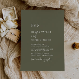 Modern Chic Olive Green Monogram Wedding Invitation