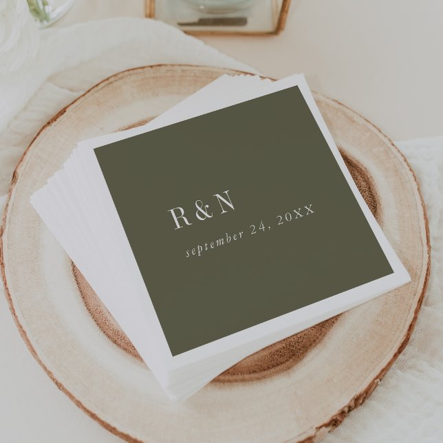 Modern Chic Olive Green Monogram Wedding Napkin (Creator Uploaded)