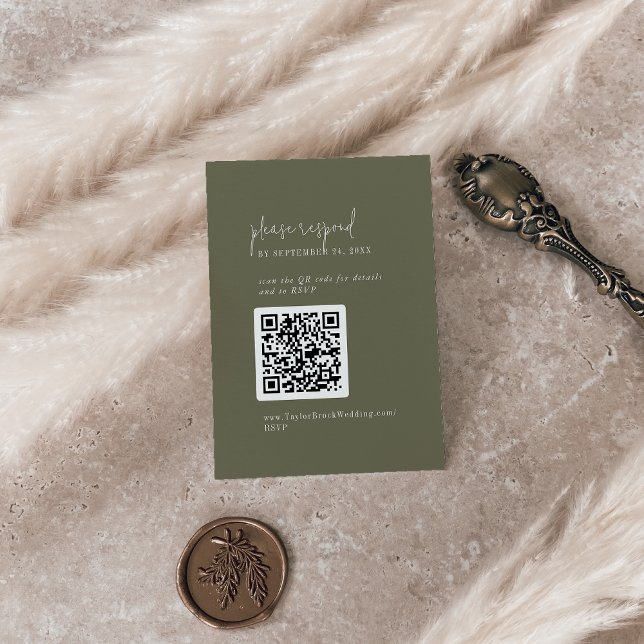 Modern Chic Olive Green QR Code RSVP Enclosure Card (Creator Uploaded)