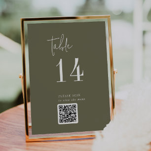 Modern Chic Olive Green QR Code Table Number
